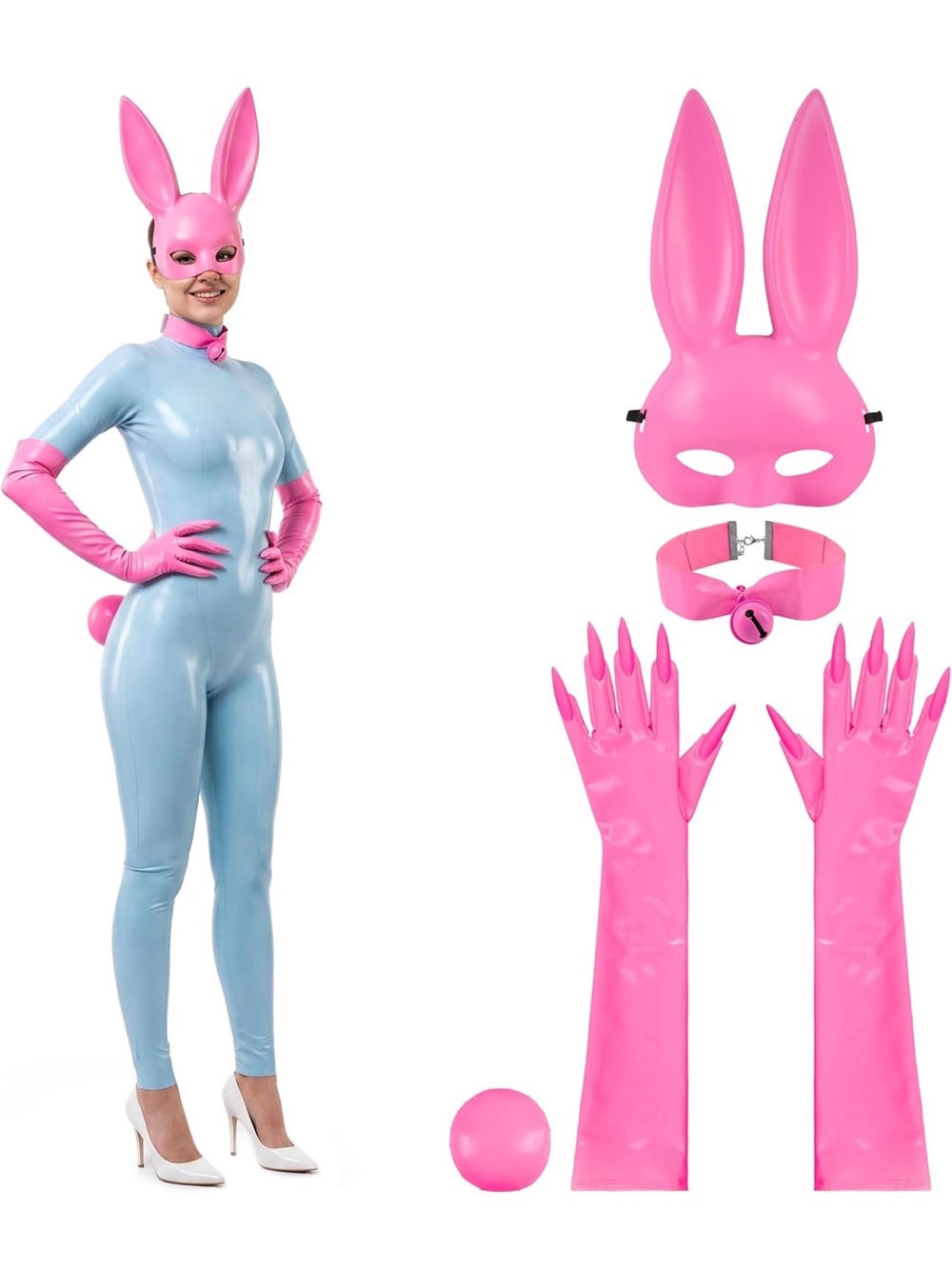 NEW Get Trend Pink Bunny Costume Accessory Set – Mask, Gloves, Tail & Collar